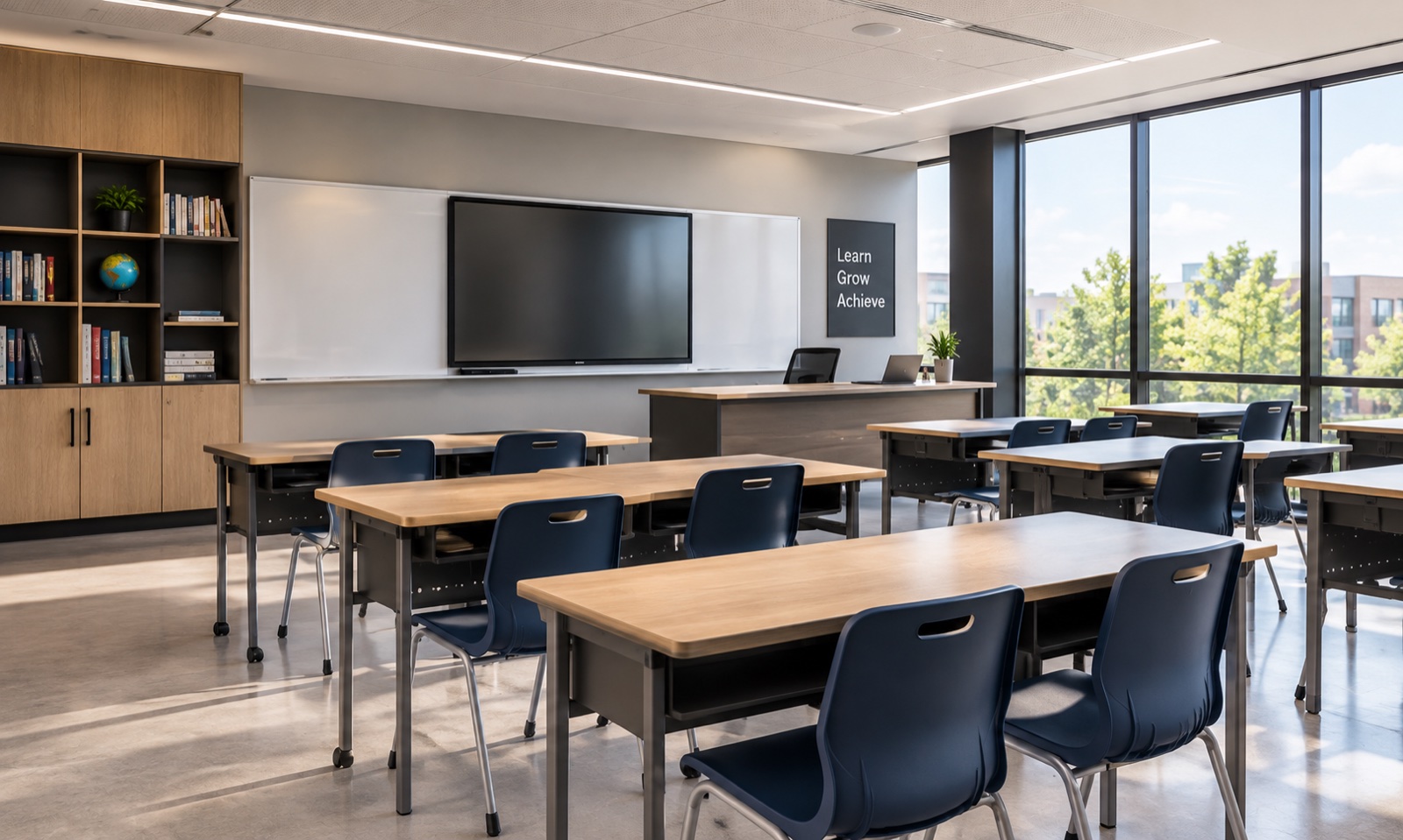 Modern school classroom and education environment